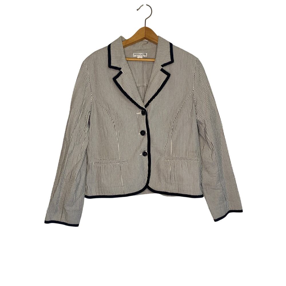 Womens Pendleton Blazer Buttons Striped Seersucker Cotton‎ Office Medium Petites